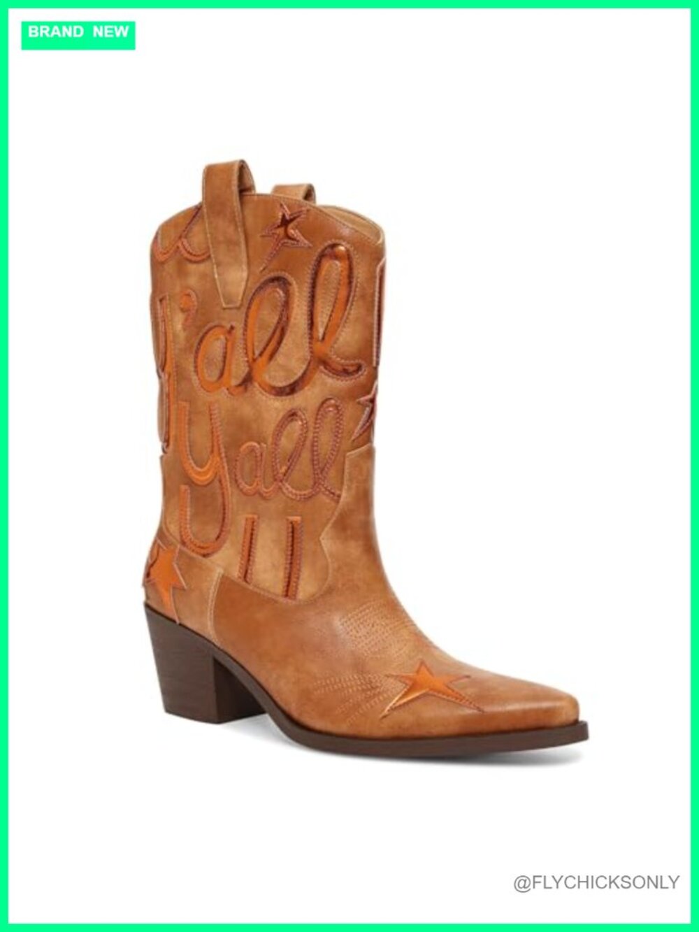 Women's Cowboy Boots Mid Calf Pointed Toe Block Heel Faux Leather Pull On